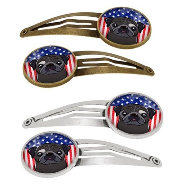 Carolines Treasures American Flag and Black Pug Barrettes Hair Clips, Set of 4, 4PK BB2193HCS4